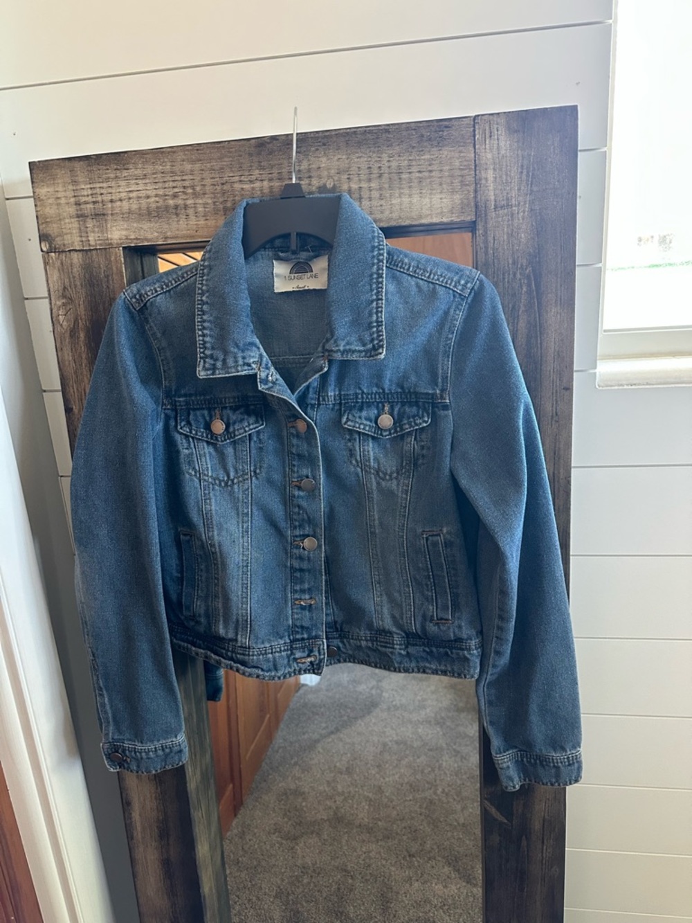 1 Sunset Lane Cropped Denim Jacket Small | Classic Blue Jean Jacket Trucker Boho - Picture 2 of 4